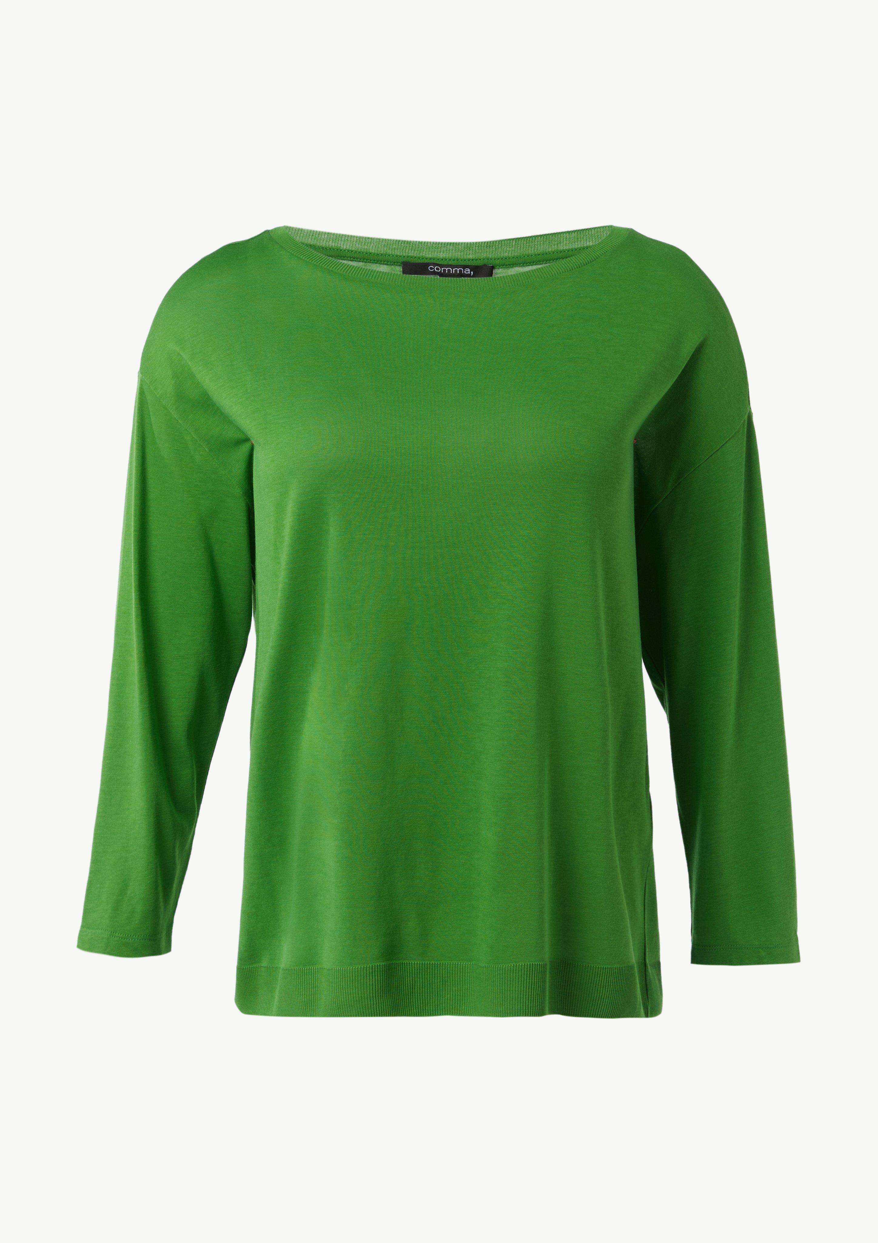 Longsleeve aus Strickjersey mit U-Boot-Ausschnitt - grün