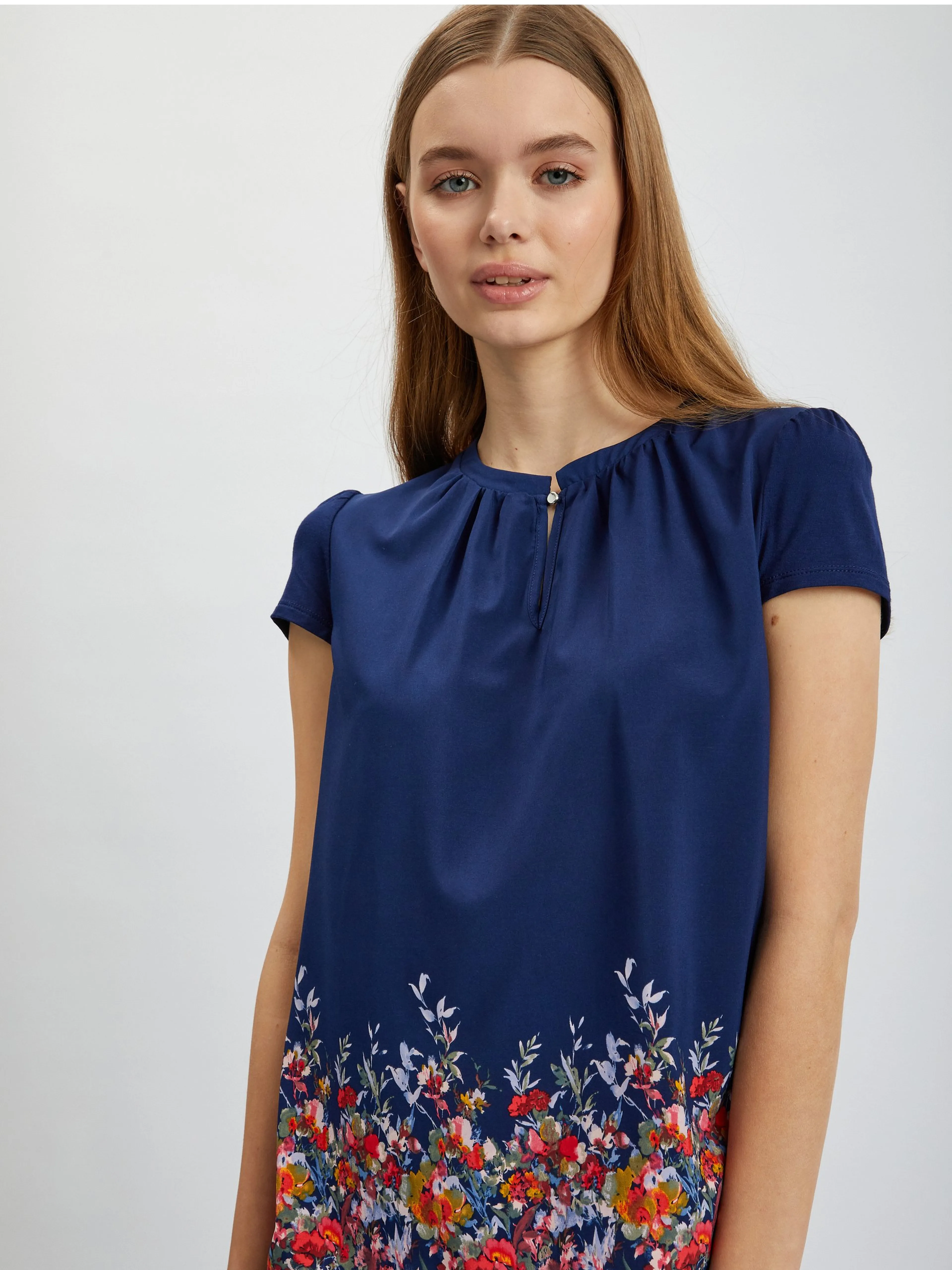 Dunkelblaue Damen-Blumenbluse ORSAY
