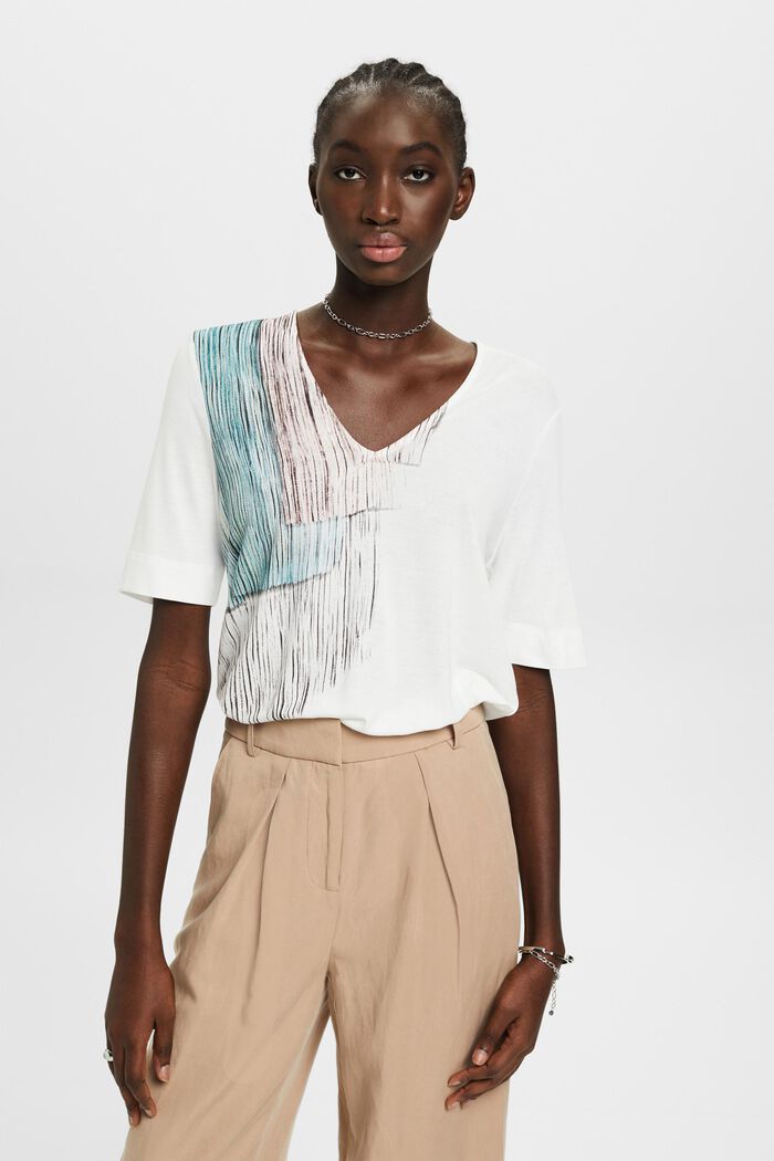 V-T-Shirt mit Metallic-Print aus Viskose