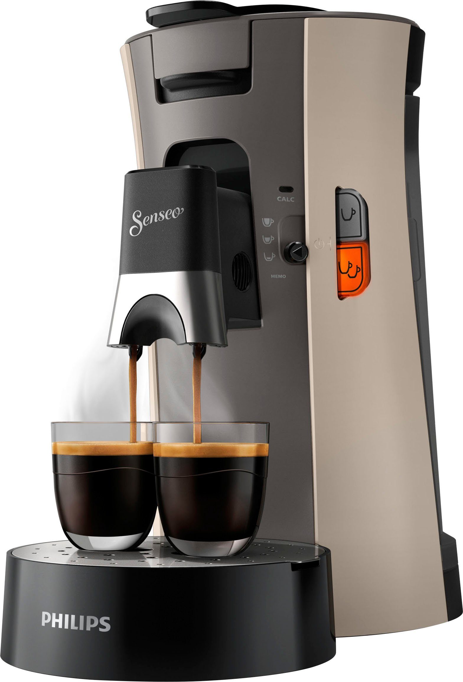Philips Senseo Kaffeepadmaschine Select CSA240/30, aus 21% recyceltem Plastik, +3 Kaffeespezialitäten, Memo-Funktion, inkl. Gratis-Zugaben im Wert von € 14,- UVP
