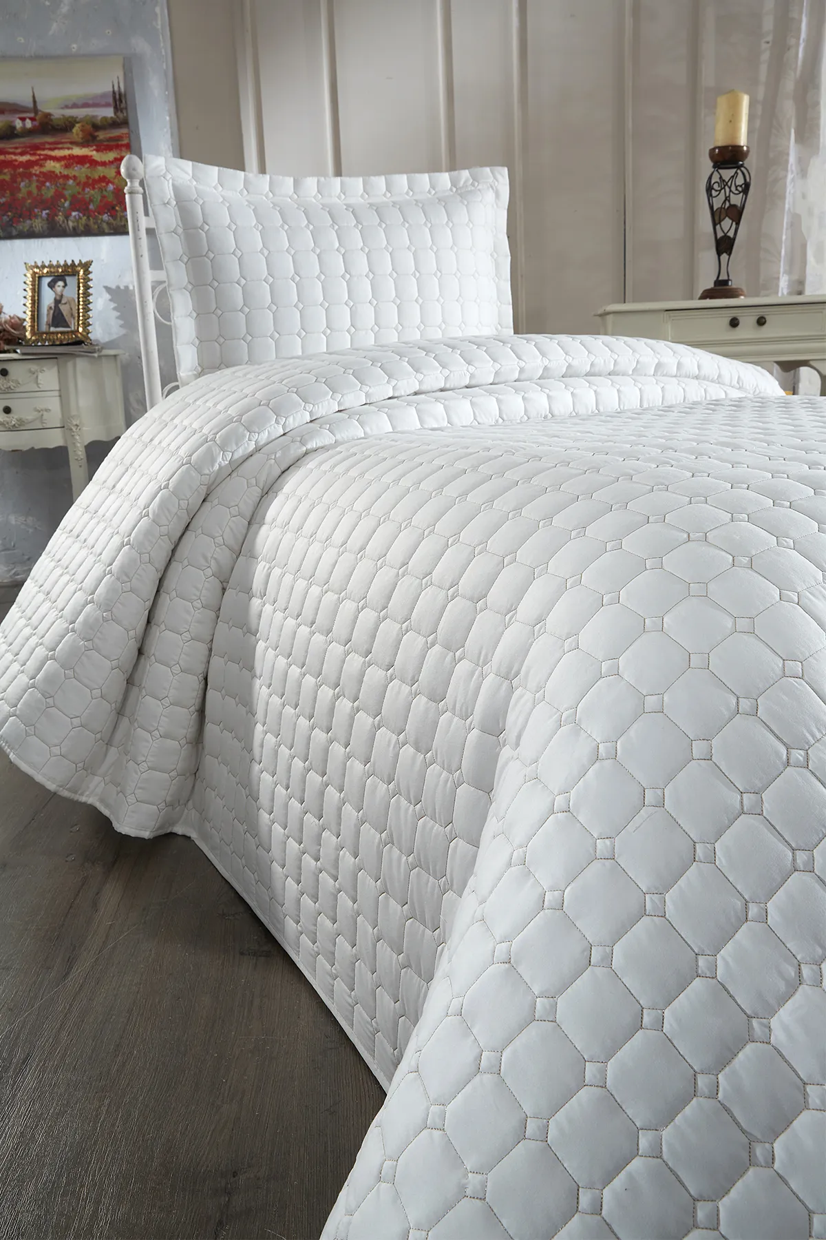 Çeyiz Diyarı  Estiva Tagesdecke für Einzelbett, Creme