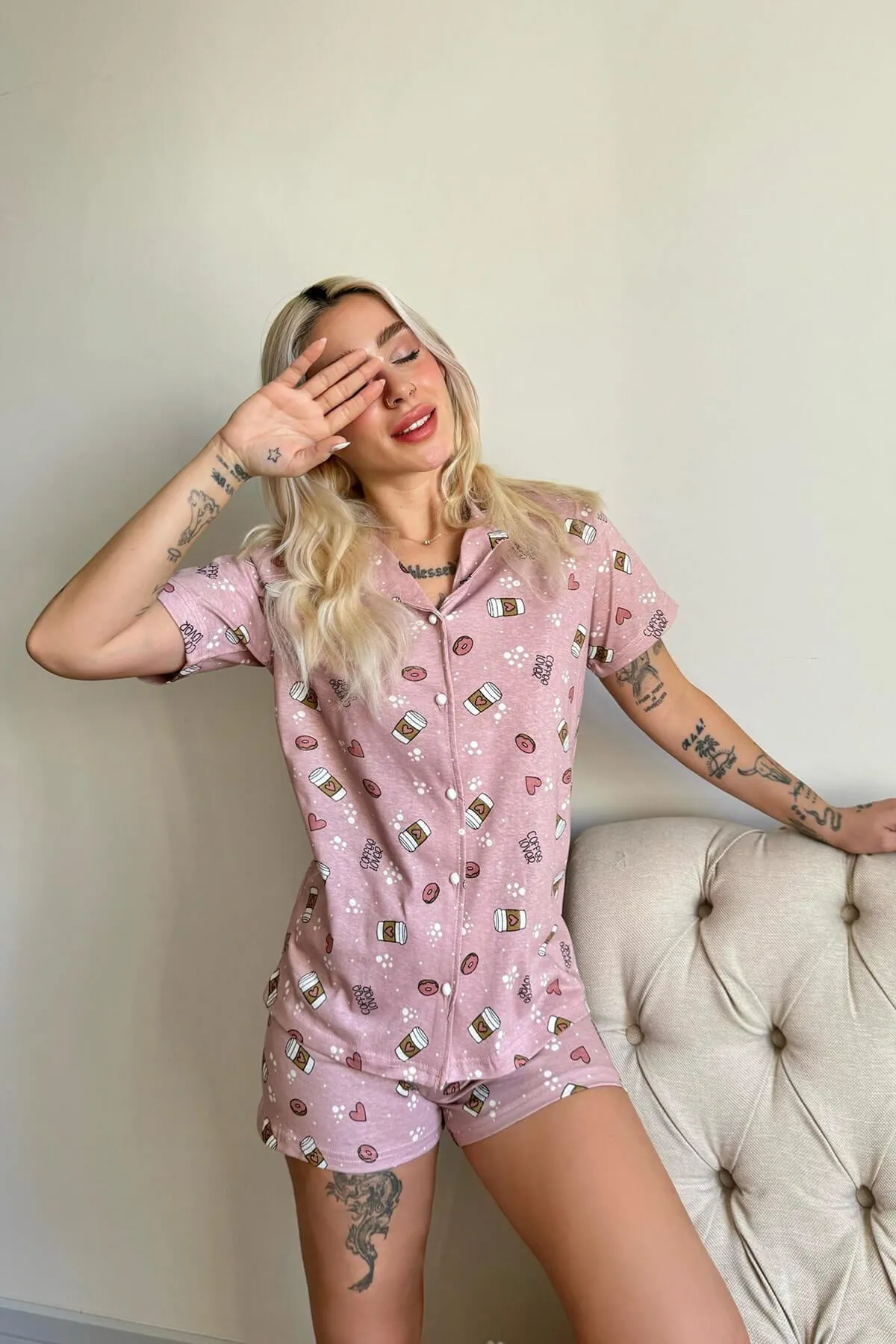 Pijamaevi  Pyjama set - Rosa - Unifarben