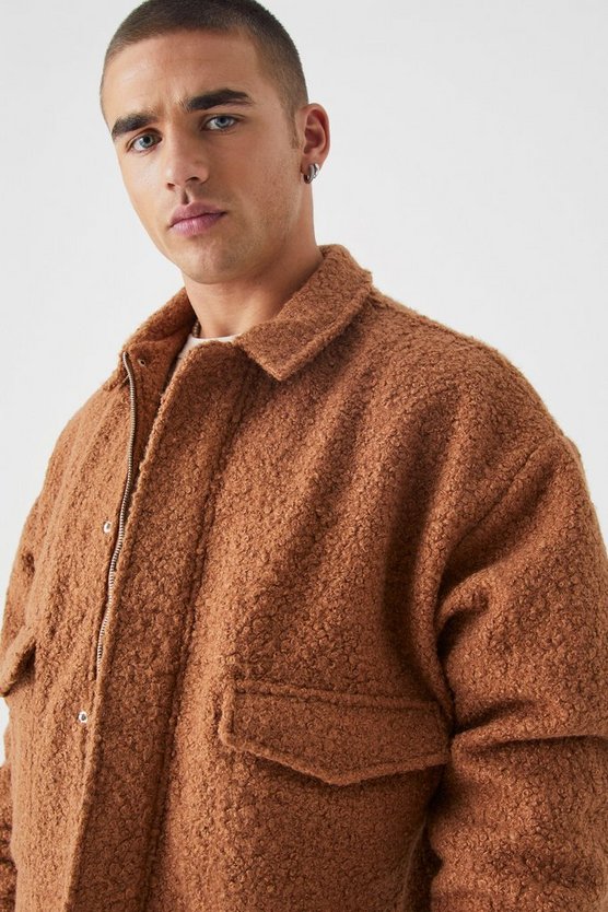 Kastige Bouclee Harrington-Jacke mit Taschen