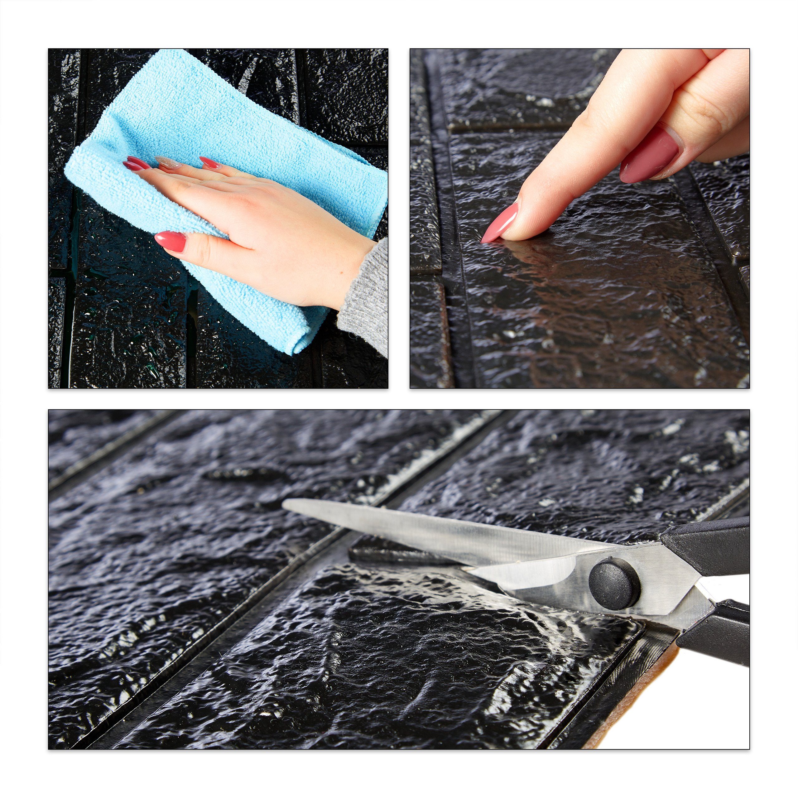 relaxdays Wandpaneel Wandpaneele selbstklebend im Set, Schwarz, 5er-Pack