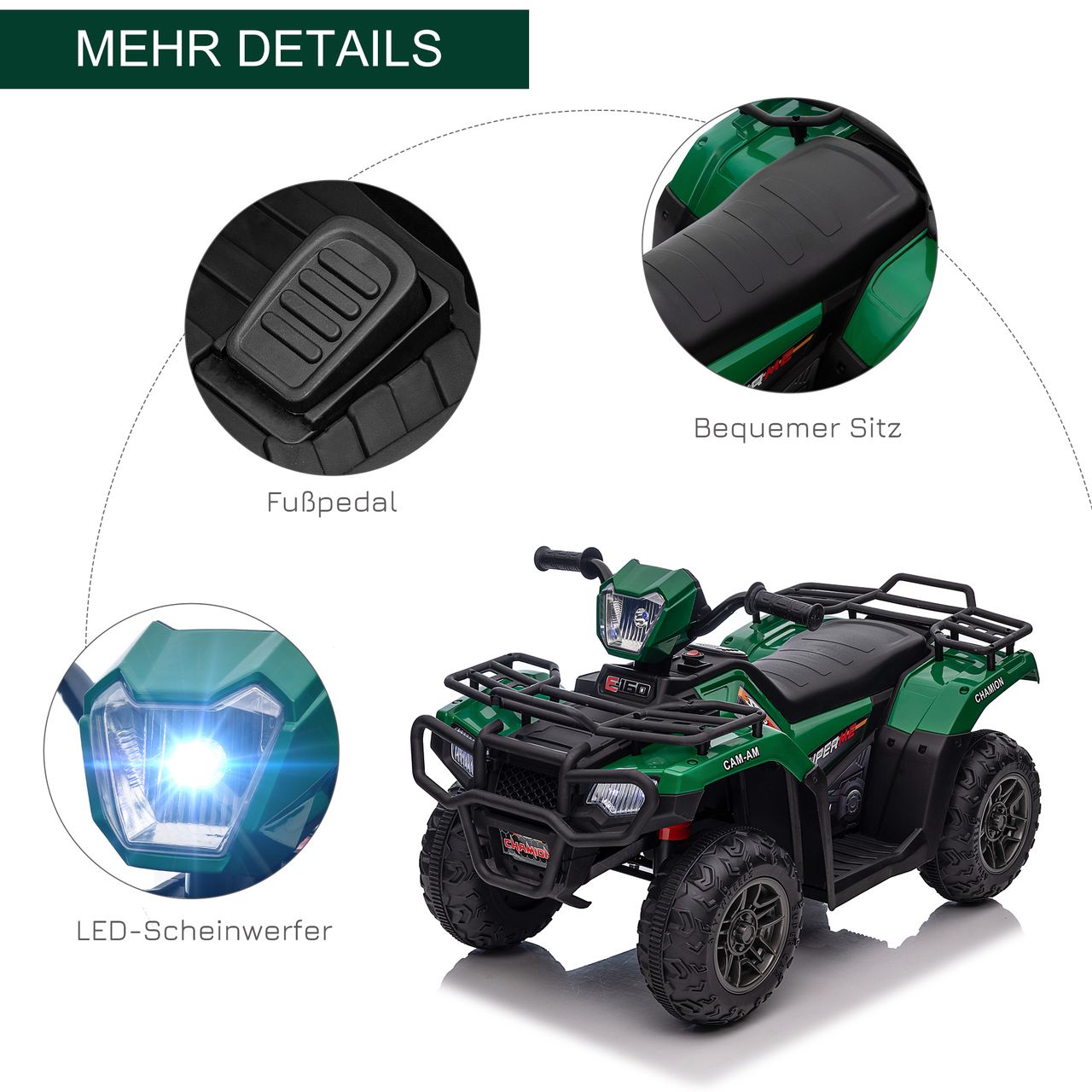 HOMCOM Elektro Kinderquad, Elektroauto, Elektro-Quad, Kinderfahrzeug, Grün