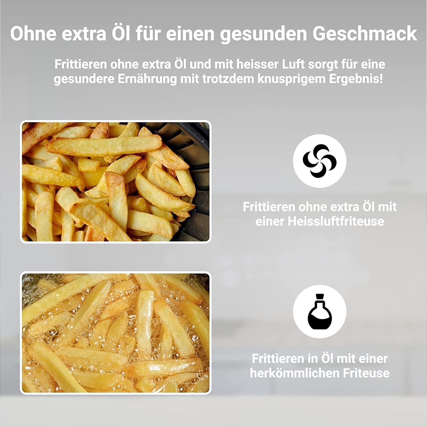 KLAMER Heißluftfritteuse KLAMER Heißluftfritteuse XL 5,5l, Multifunktionale Heissluftfritteuse…