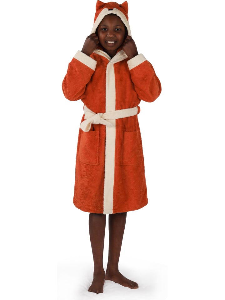 normani Frottee Bademantel für Kinder aus Bio-Baumwolle in Fuchs-Orange günstig kaufen