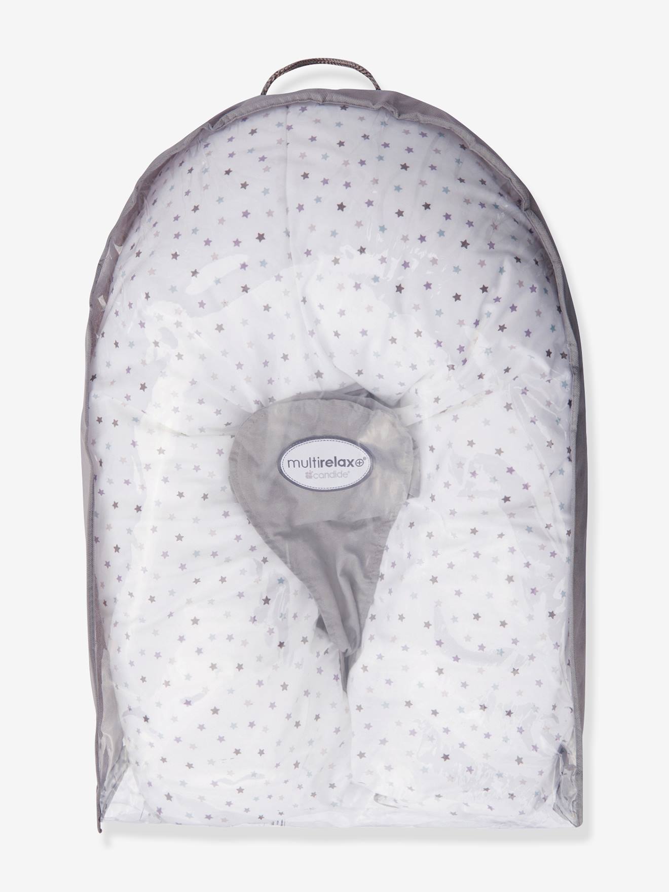 Coussin de maternité et d'allaitement évolutif CANDIDE Multirelax+ gris/imprimé étoiles