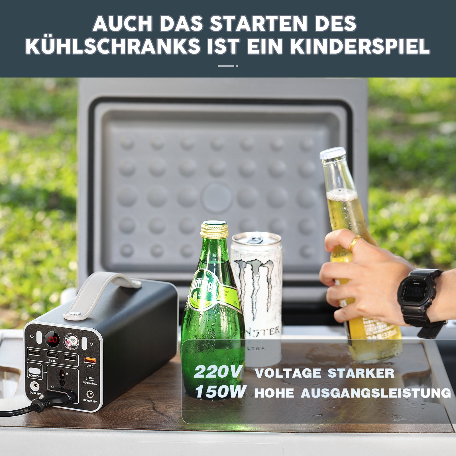 iscooter Stromerzeuger 150Wh Stromgenerator Power-Set, Tragbare 158Wh Powerbank, Schnelles Laden 65W PD, 43200mAh LiFePO4, 150W Ausgang