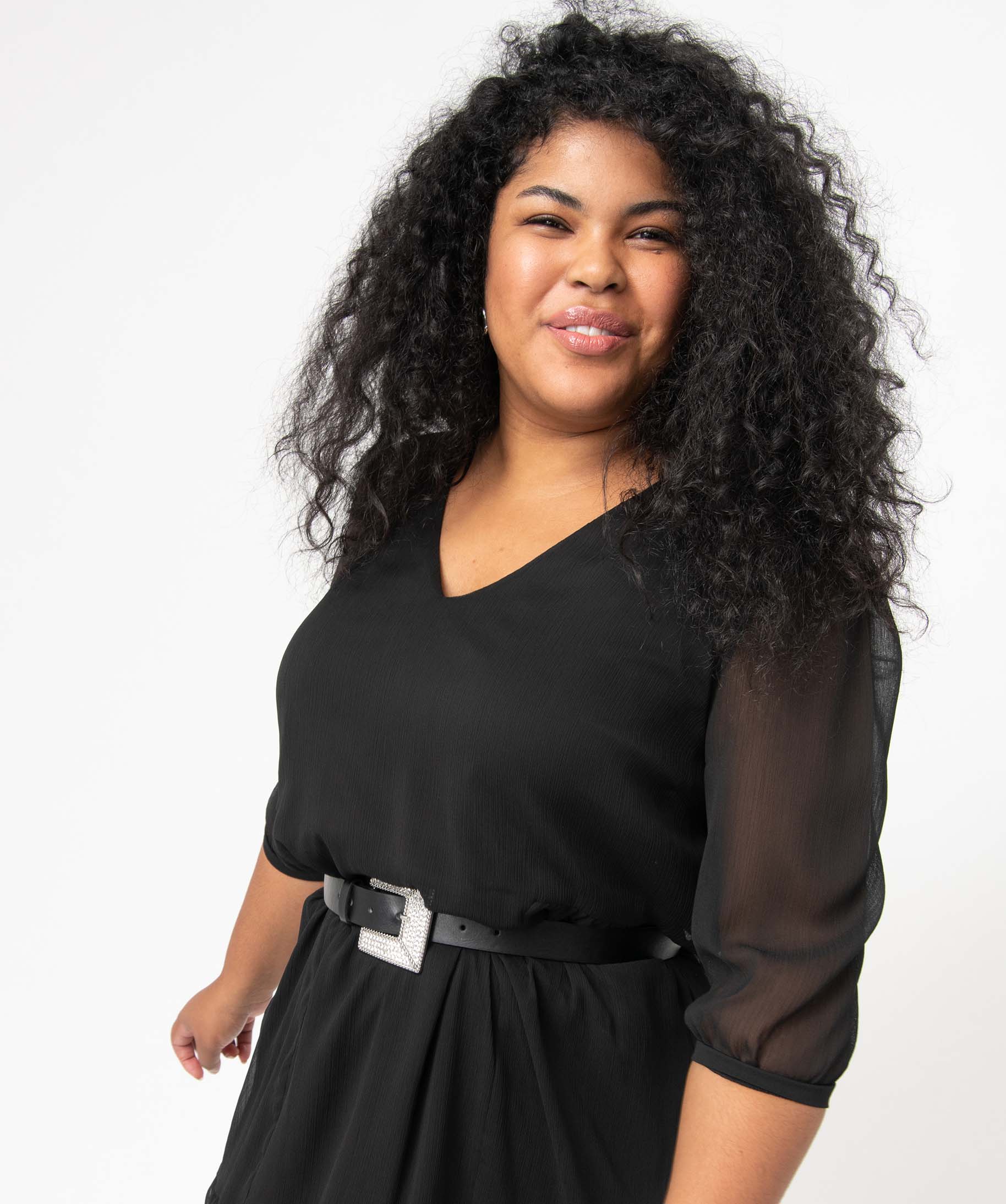 Robe femme grande taille en voile à manches courtes noir | GEMO