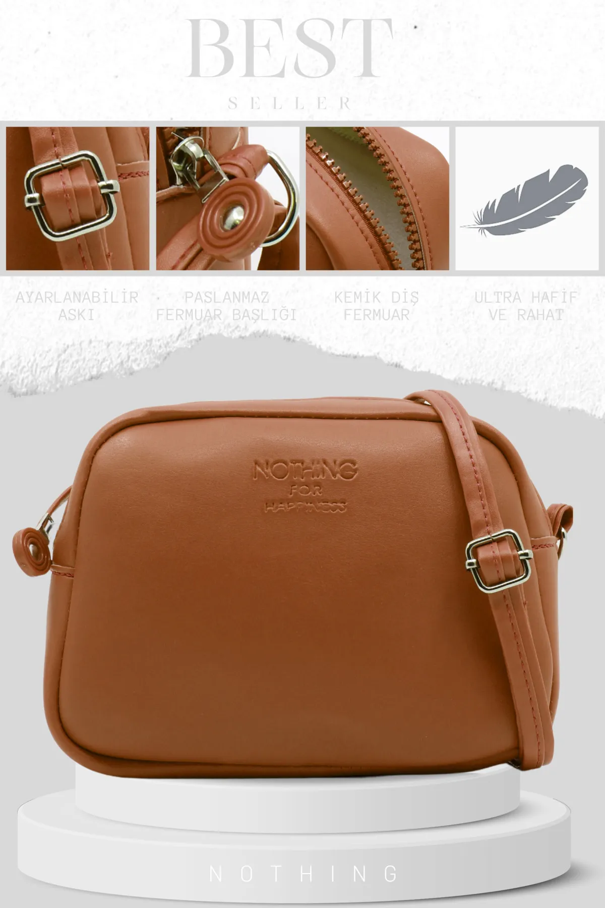 NOTHING  Damen-Handtasche und Umhängetasche Mini Urban Cross Strap mit Reißverschluss und verstellbarem Riemen