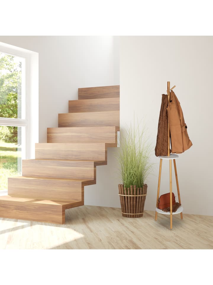 relaxdays Garderobenständer in Natur/Weiß - (H)181 x Ø37 cm günstig kaufen onesize