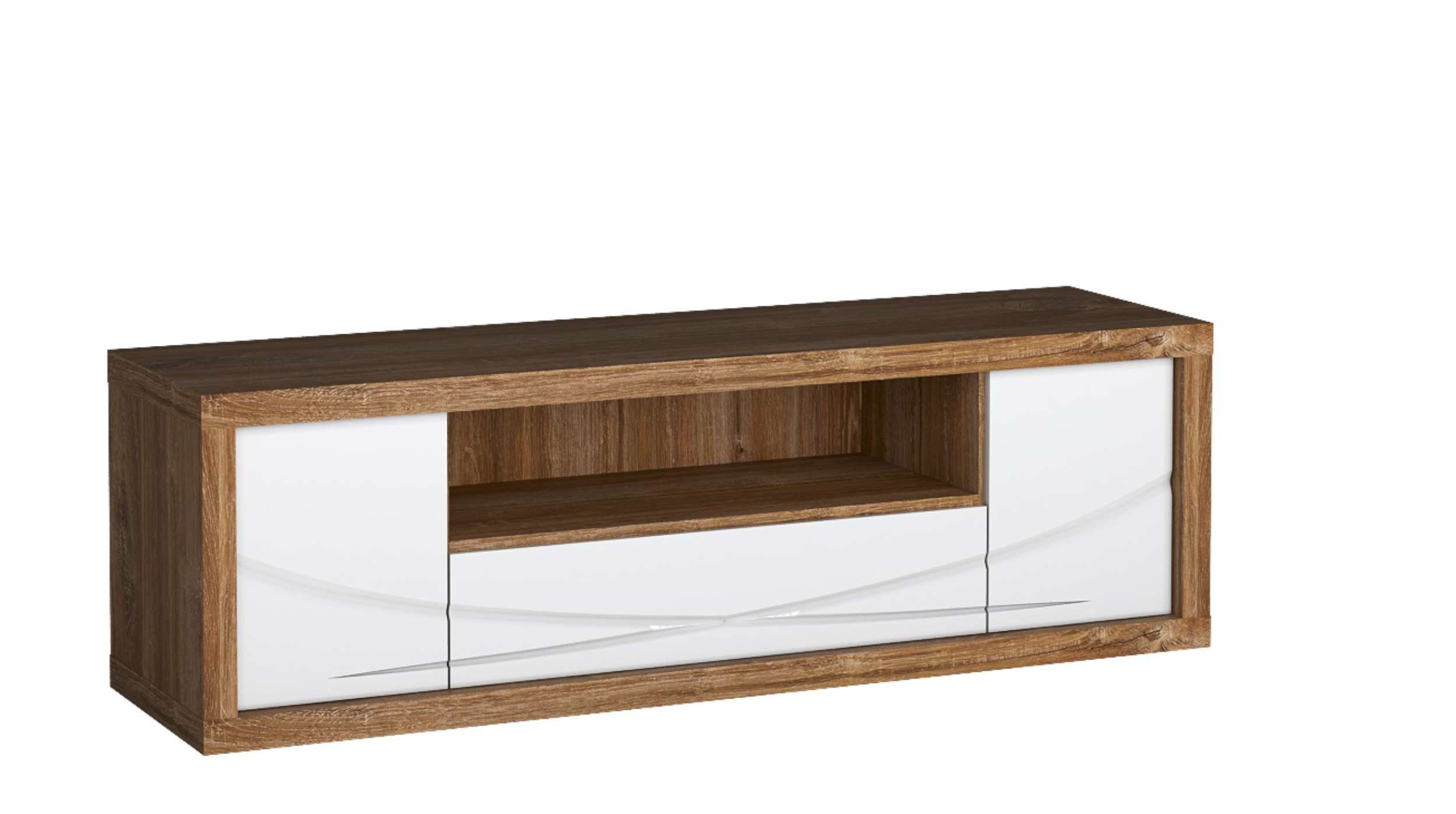 Stylefy Wohnwand Parisel Stirling Eiche Weiß Hochglanz, (Set (5-St), Wohnmöbel), 5-teilig, mit Push-to-Open, variabel stellbar, Modern Design
