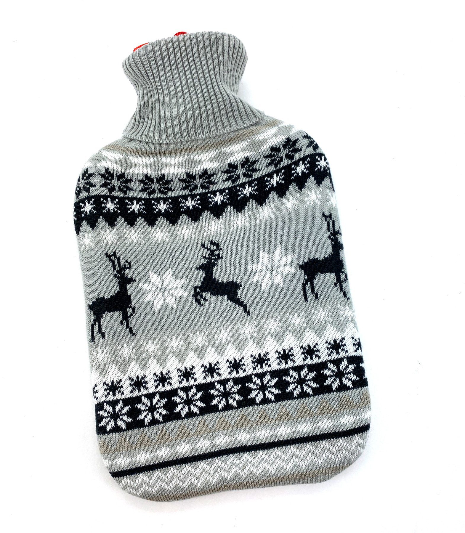 heimtexland Wärmflasche Soft Strick Bezug waschbar Wärmekissen Geschenk, (Typ857), Weihnachten I Doppellamellen Wärmeflasche Naturkautschuk