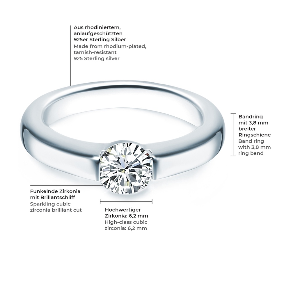 Trilani Bague en argent Argent sterling Oxyde de zirconium (CZ) en Argent Bague