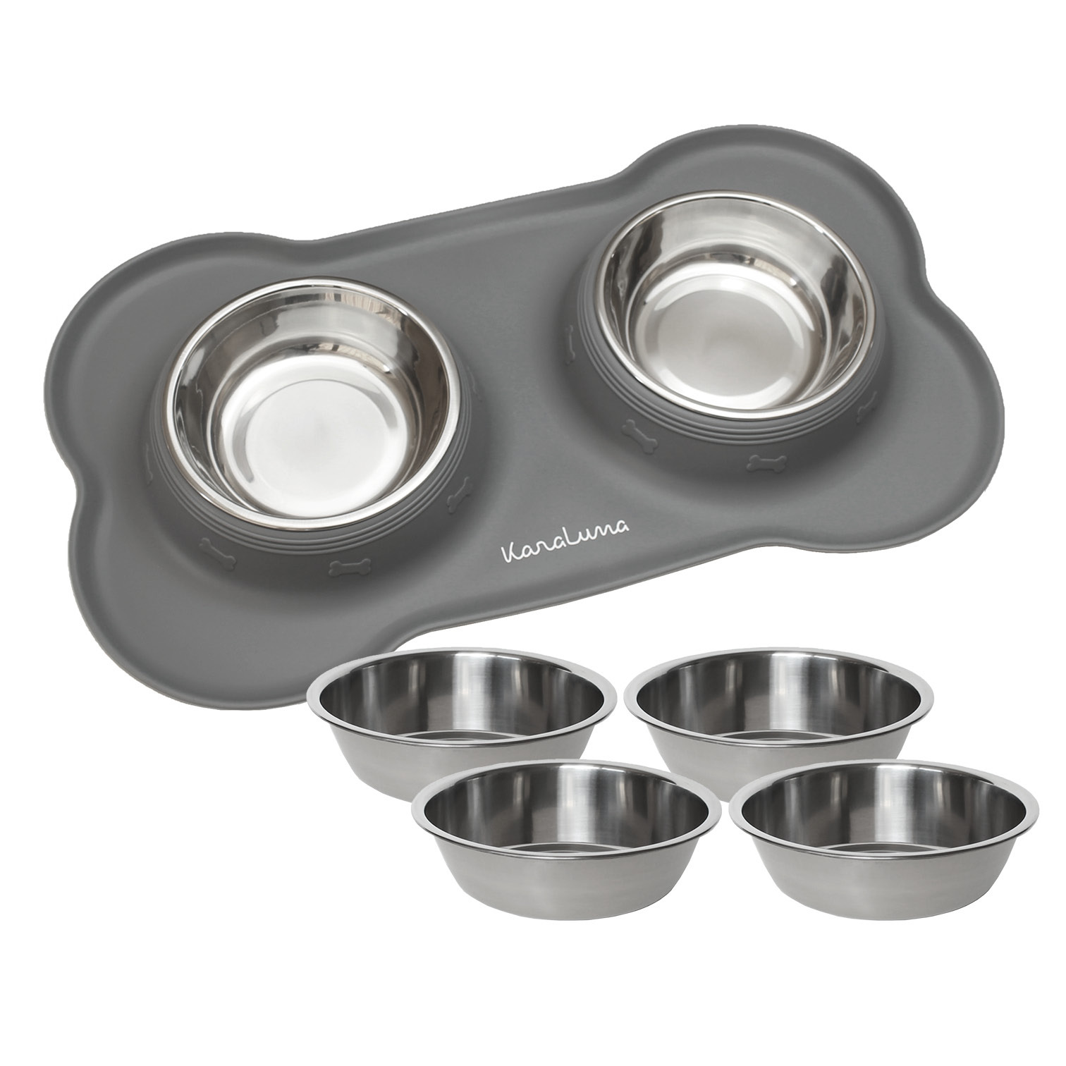 KaraLuna Futternäpfe KaraLuna Napfunterlage mit 4 Näpfen grau 200 ml