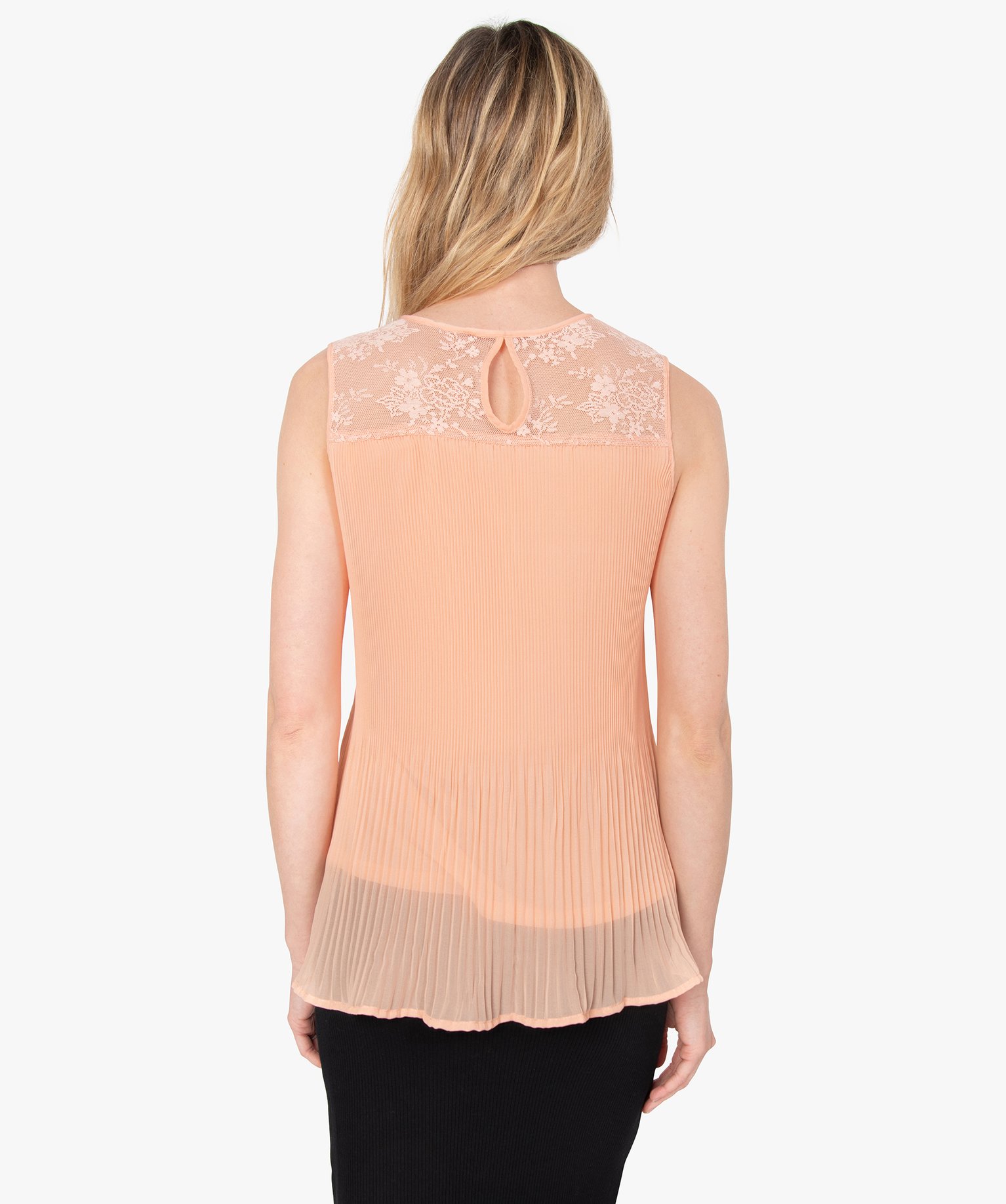 Chemise femme plissée sans manches avec dentelle rose | GEMO