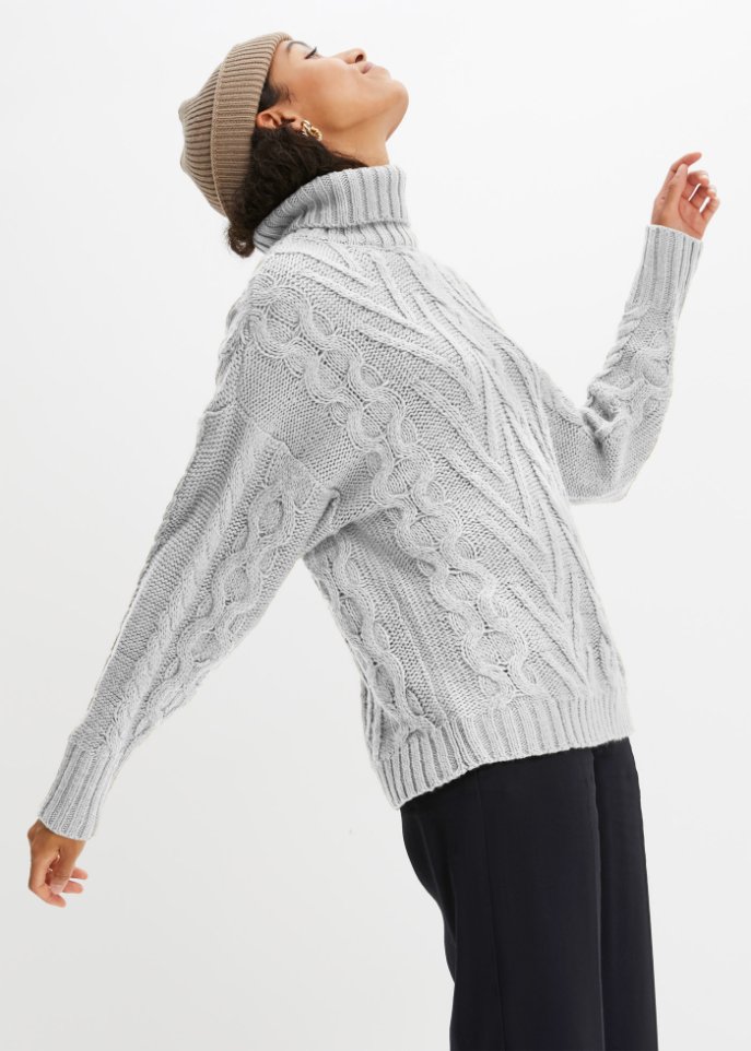 Rollkragen-Pullover mit Zopfmuster