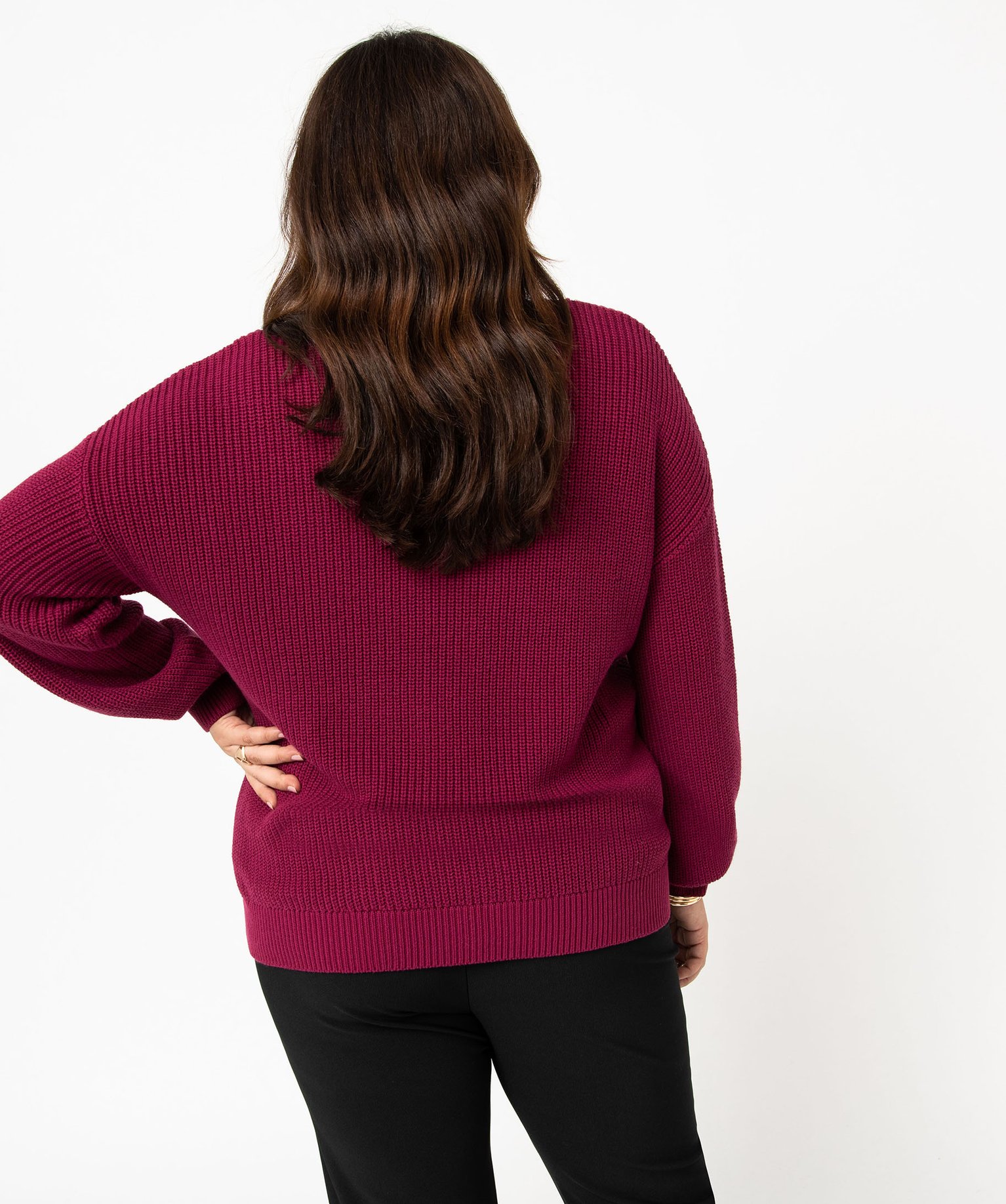 Pull grosse maille avec décolleté V en dentelle femme gran... bordeaux | GEMO