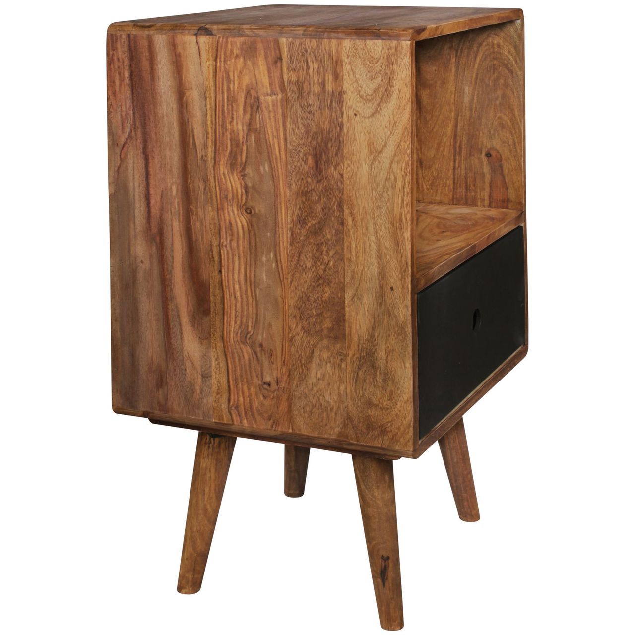 Wohnling Retro Nachtkonsole REPA Sheesham-Holz Dunkelbraun/Schwarz