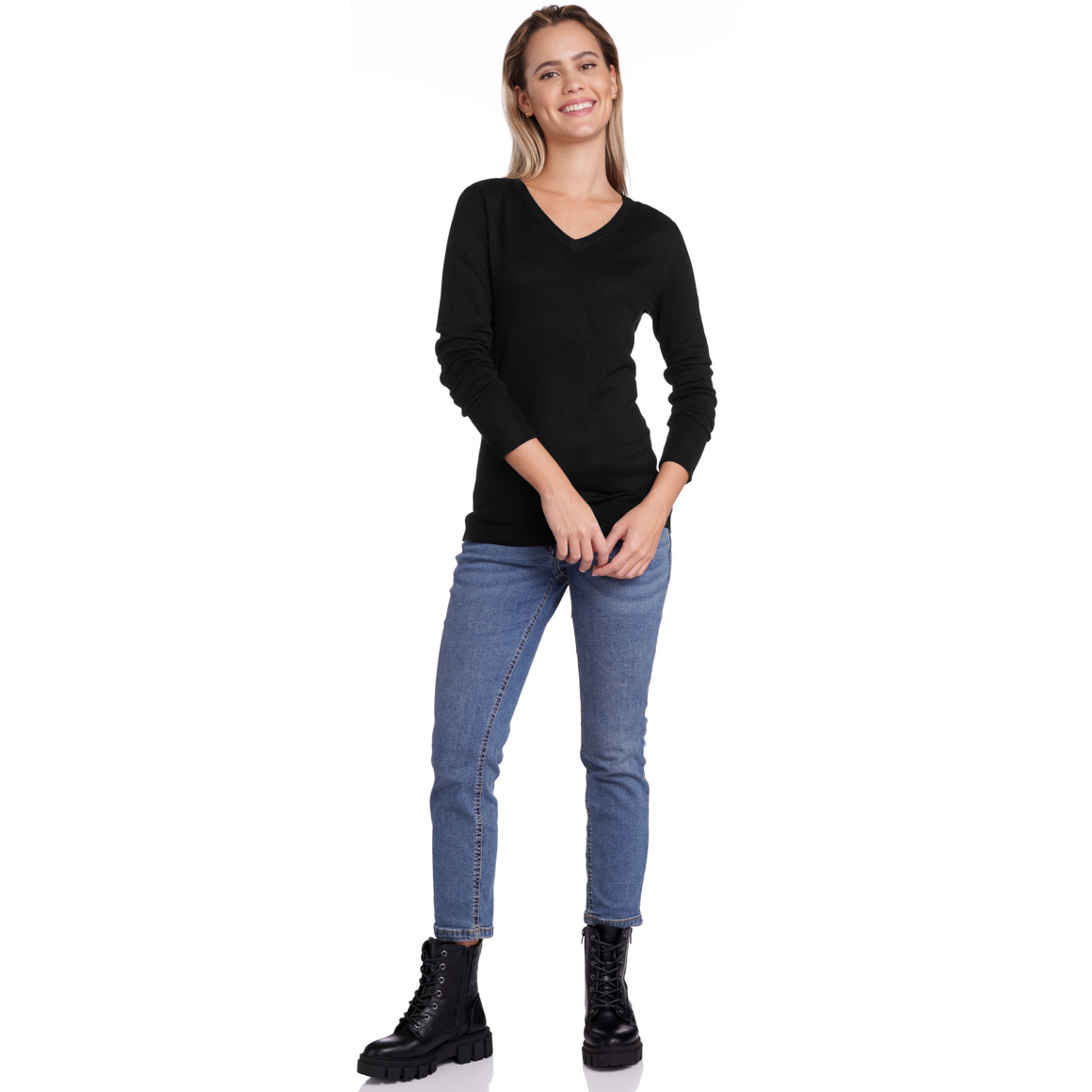 Damen Feinstrickpullover mit V-Ausschnitt