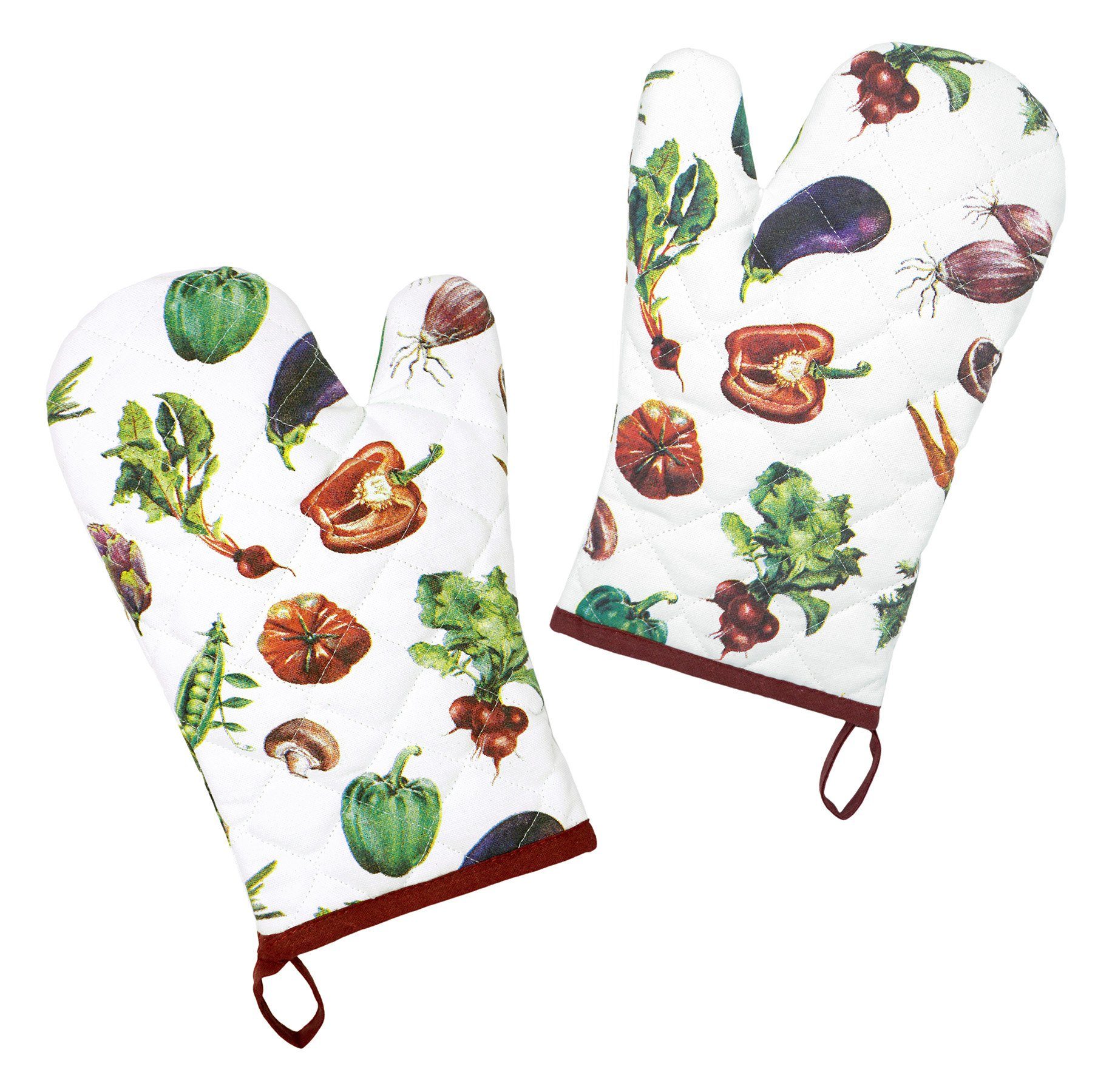 Lashuma Topfhandschuhe Gemüse, (Set, 2-tlg), Küchenhandschuhe bedruckt, Backhandschuhe 30x20 cm