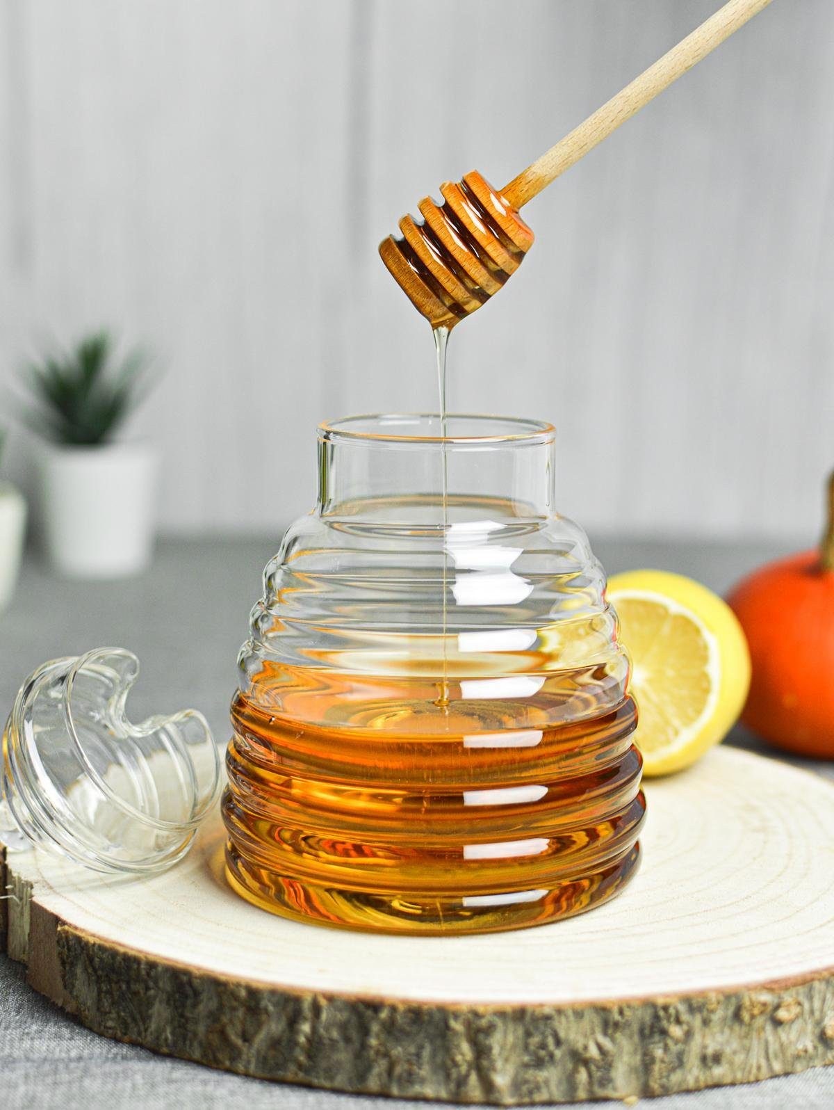 Sendez Honigglas 3-tlg. Honigtopf Honigdose Honigspender Honigglas Marmeladendose Vorratsdose Borosilikatglas
