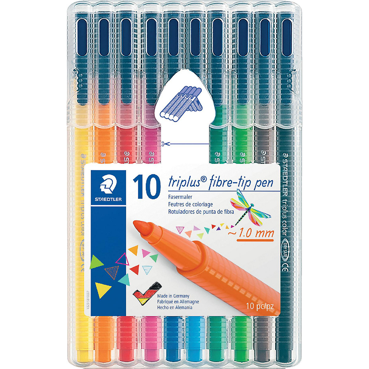 Fasermaler triplus® color, ca. 1,0 mm, aufstellbare STAEDTLER Box mit 10 Farben