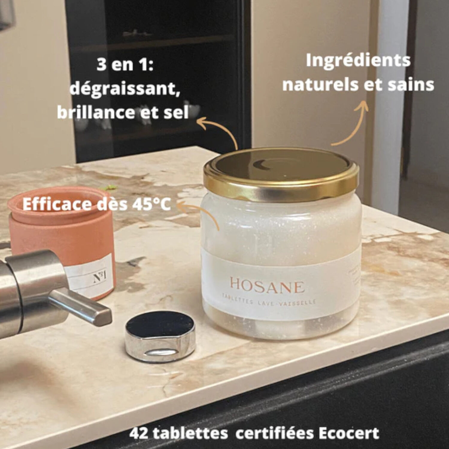 hosane Pot + 42 Tablettes Lave Vaisselle Pot Rechargeable