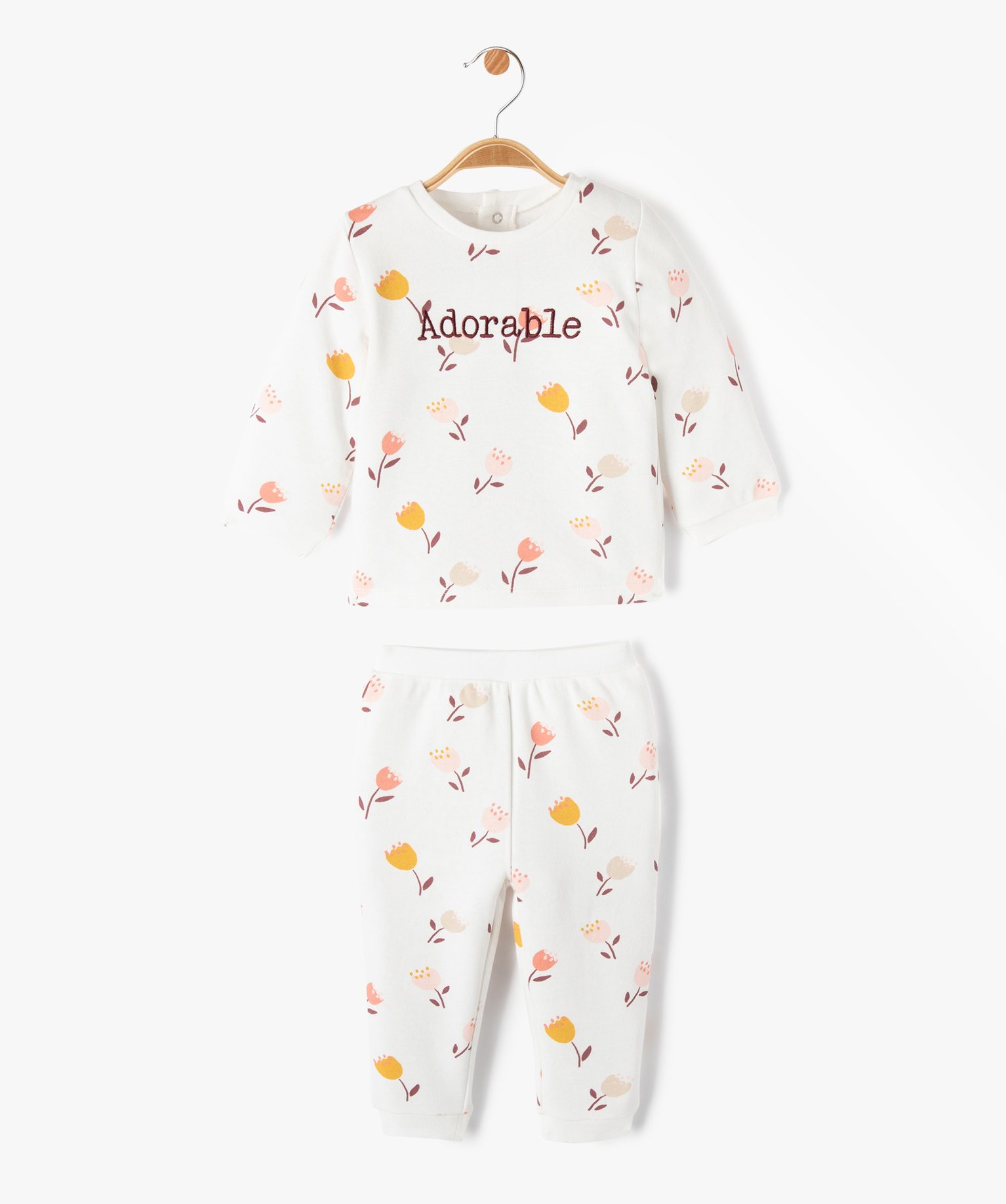 Pyjama 2 pièces imprimé en molleton bébé ecru | GEMO