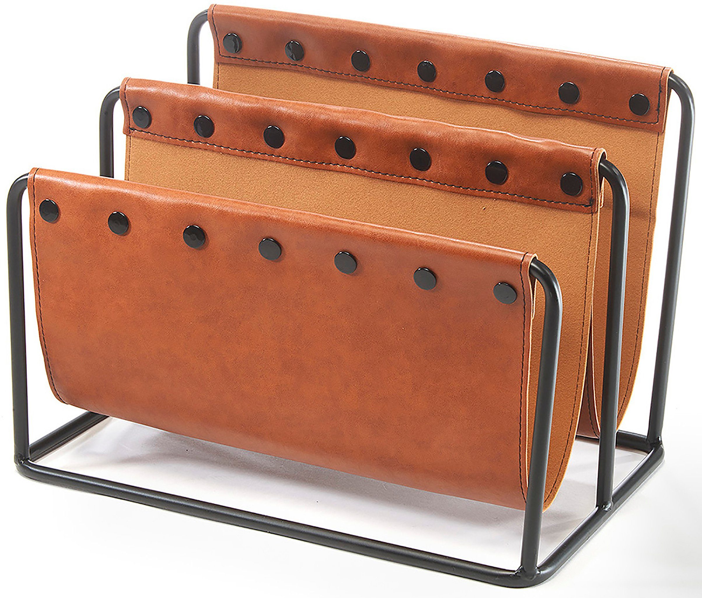 Kobolo Zeitungsständer Magazinsammler aus Metall und Kunstleder braun 38x25x27cm