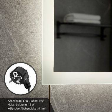 Aquamarin Badezimmerspiegelschrank Badspiegel mit LED - Touchschalter, Digitaluhr - Badezimmerspiegel