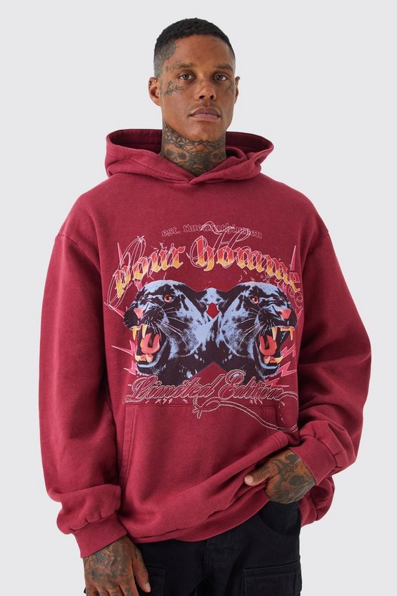Oversize Hoodie mit Acid-Waschung und Strass