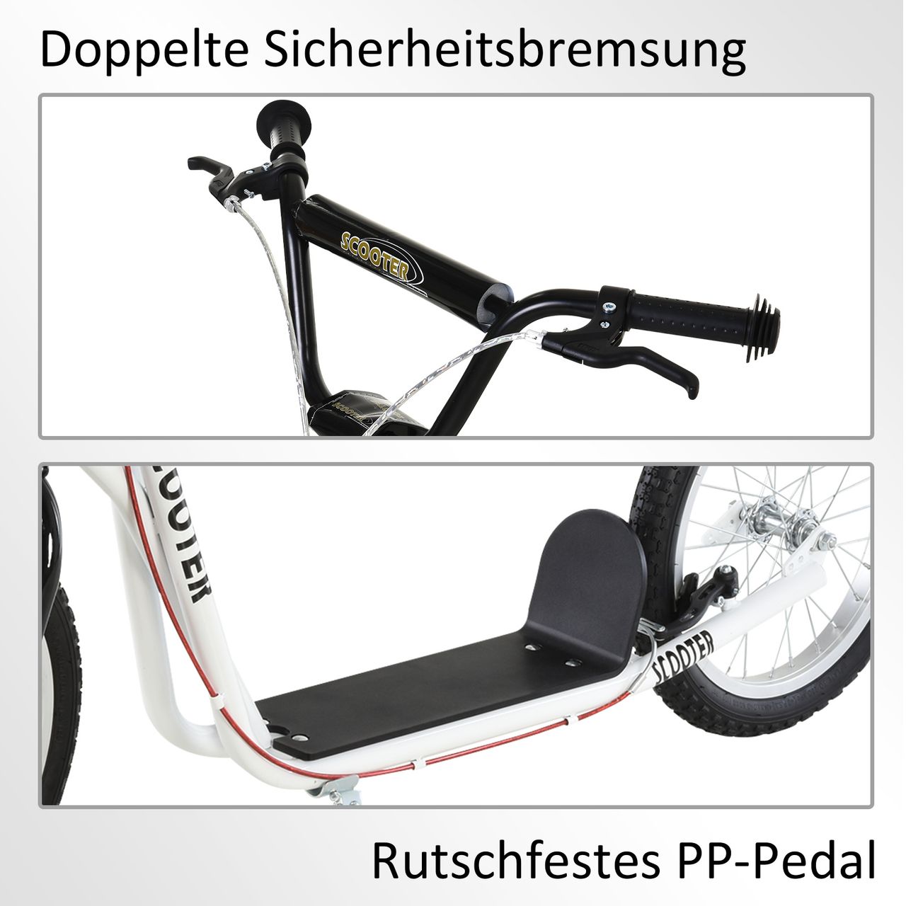 HOMCOM Tretroller Kinderroller Scooter Cityroller Luftreifen verstellbar Weiß