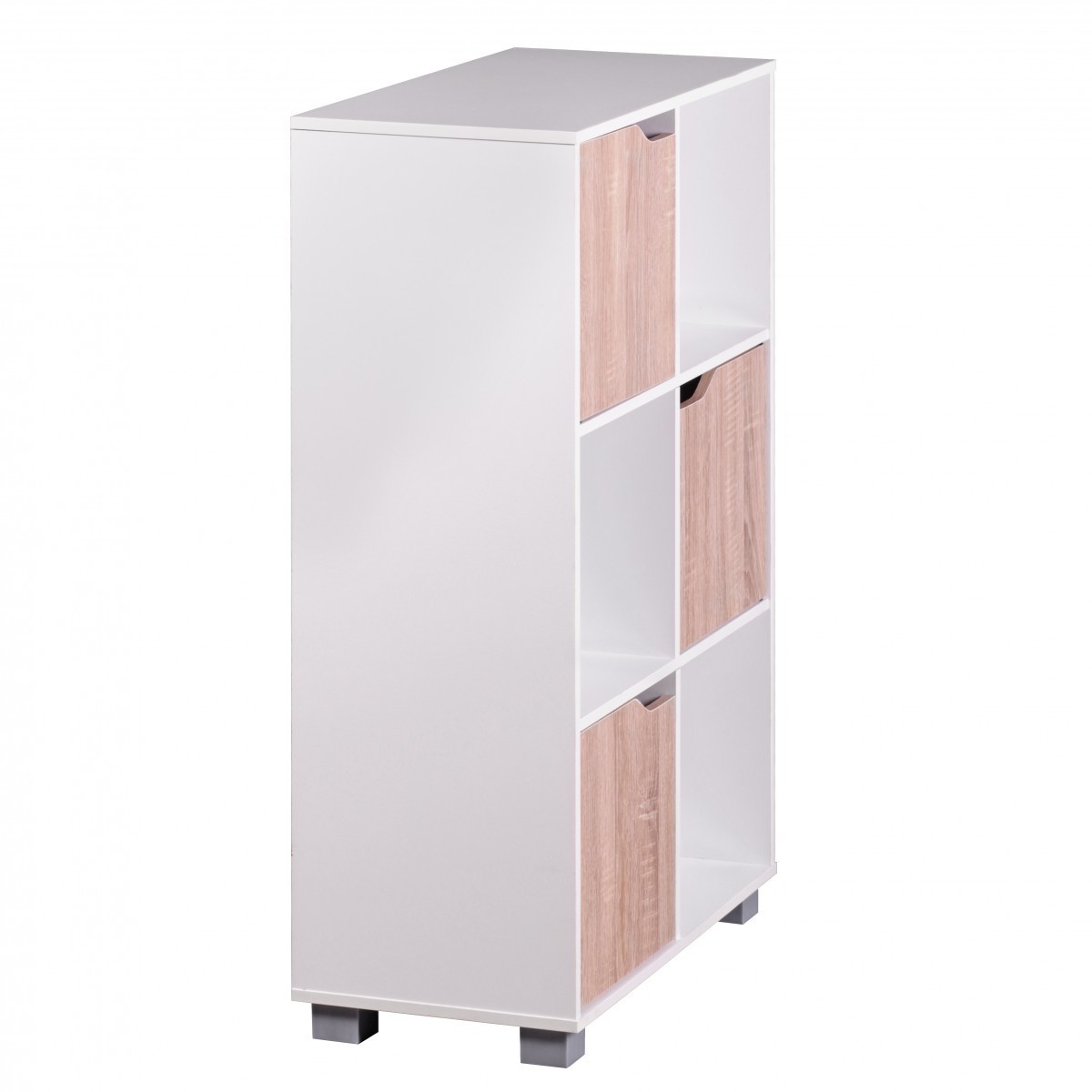 Wohnling Design Bücherregal Modern Holz Weiß mit Türen Sonoma Eiche Standregal freistehend 6 Fächer 60 x 90 x 30 cm