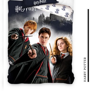 Bettwäsche Harry Potter 135x200 + 80x80 cm 2 tlg., 100 % Baumwolle in Renforcé, MTOnlinehandel, Renforcé, 2 teilig, Bettwäsche-Set mit Hermine, Harry & Ron für Kinder, Teenager, Jugend
