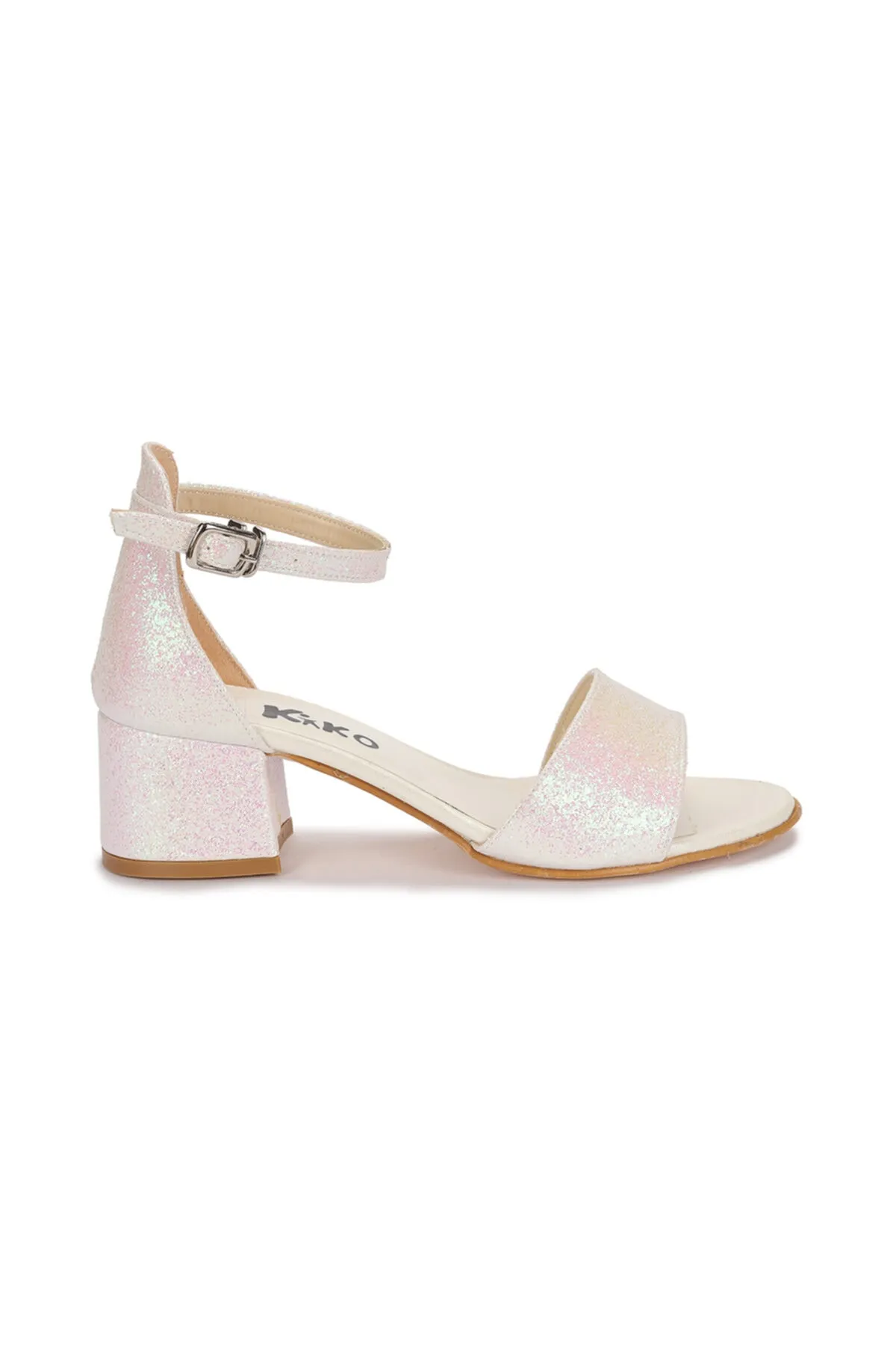 Kiko Kids  Mädchen-Sandalen „Sedef“ für Abendkleider, sandfarben, silbrig, 3 cm, Absatzsandalen mit Knöchelriemen (verstellbar)