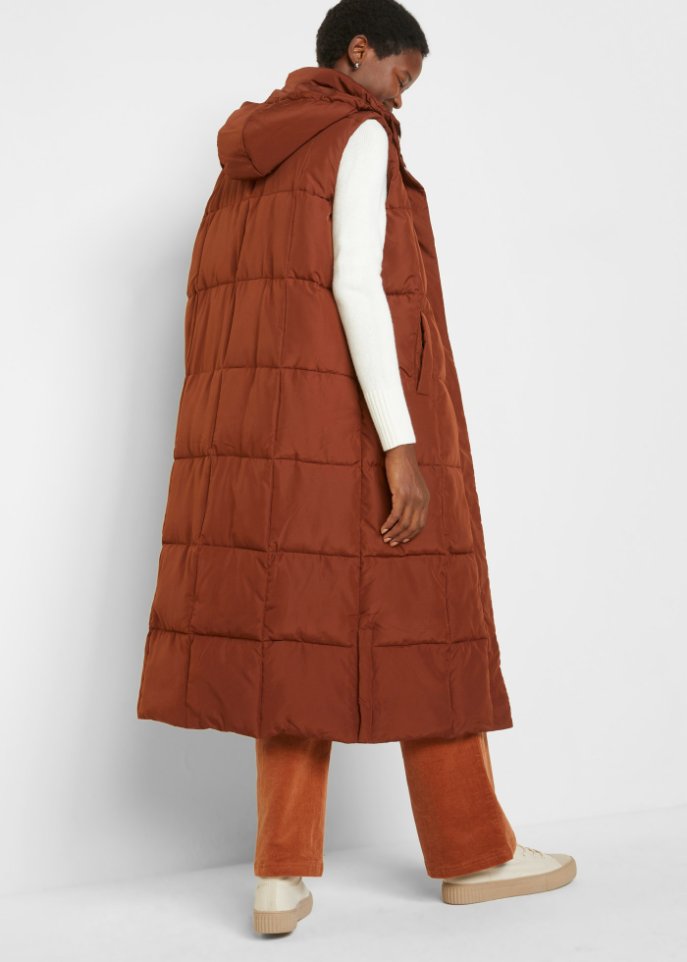 Wattierte Puffer-Weste aus recyceltem Polyester in Maxilänge