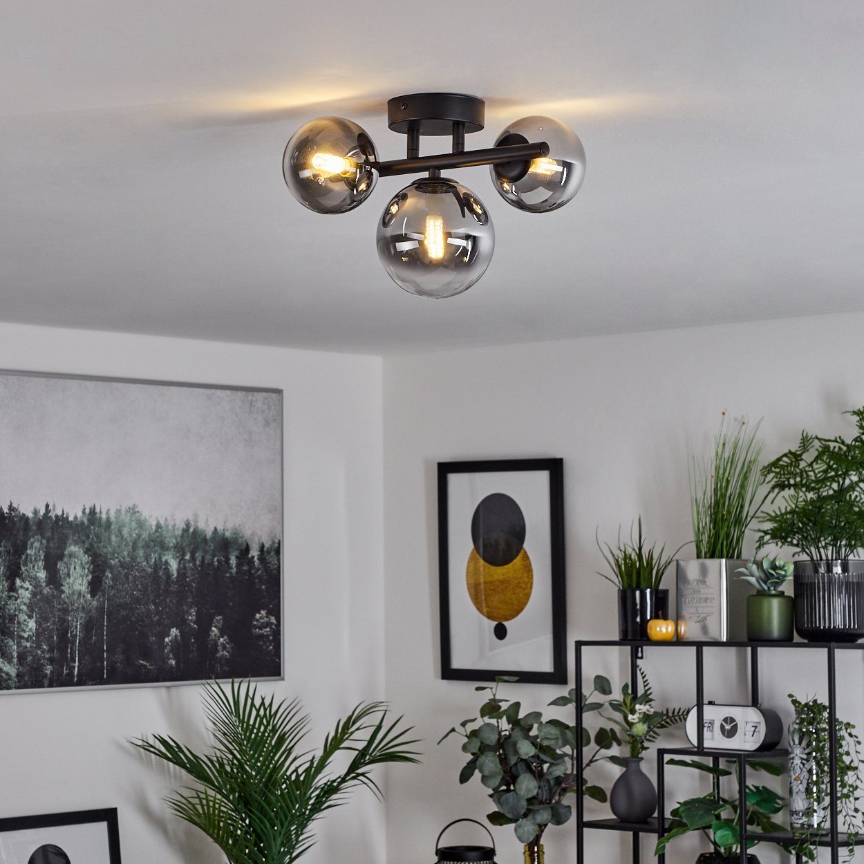 hofstein Deckenleuchte Isorella moderne Deckenlampe aus Metall/Glas in Schwarz/Rauchfarben, ohne Leuchtmittel, Leuchte im modernen Design mit Schirmen aus Rauchglas, 3xG9
