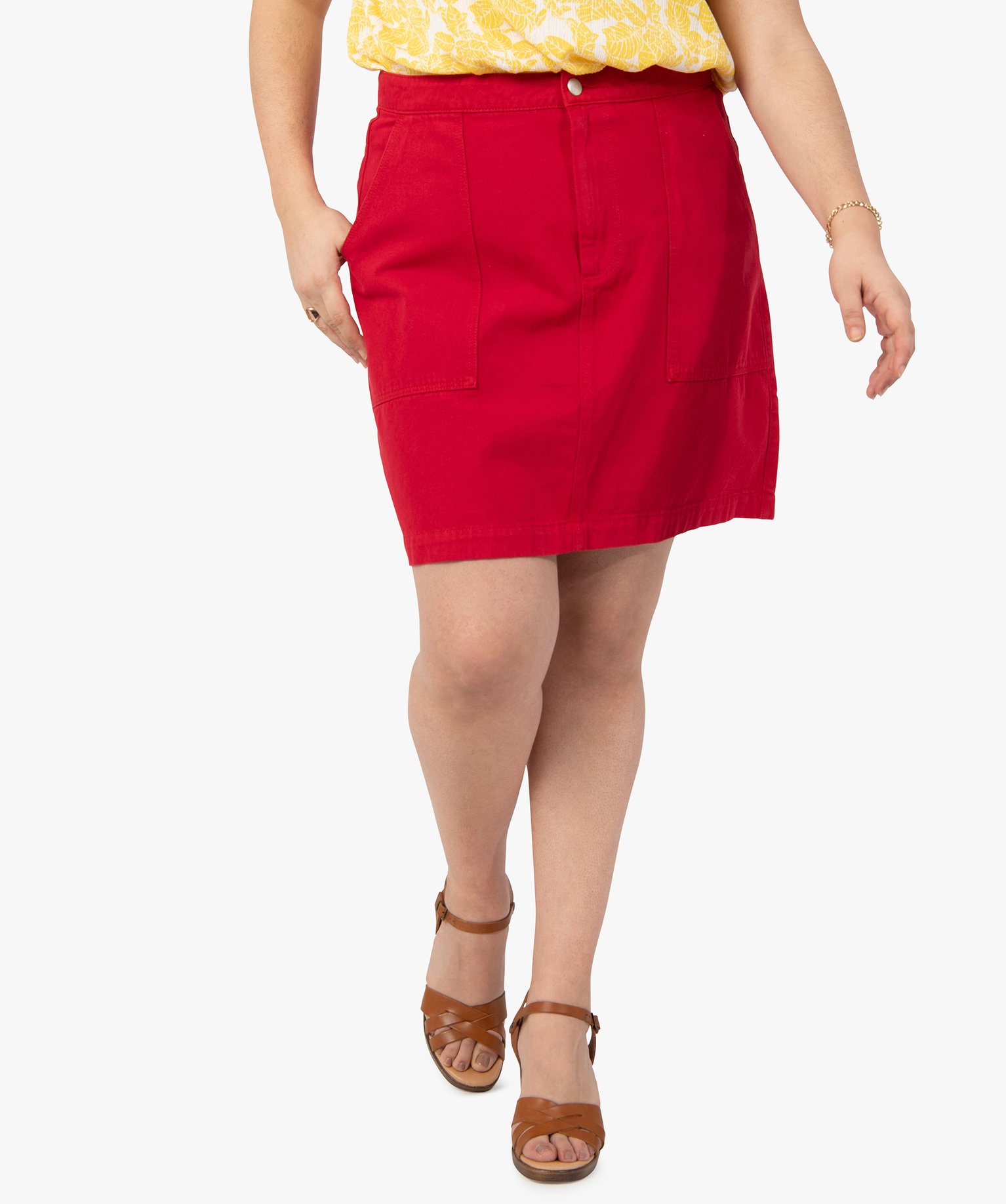 Jupe femme grande taille en toile coupe droite rouge | GEMO