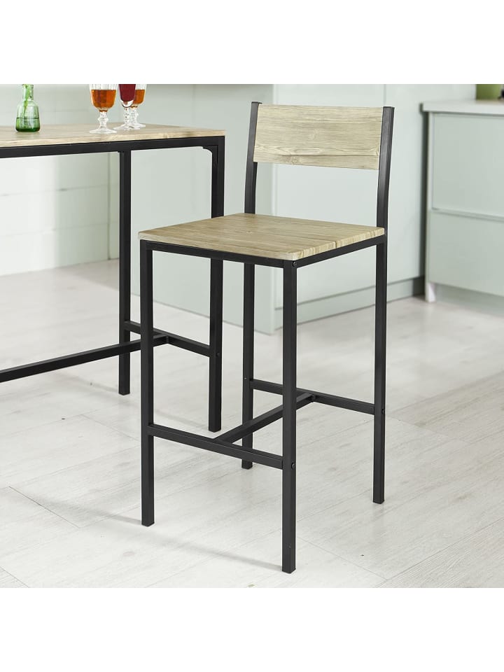 SoBuy Bartisch in Natur und Schwarz - Tisch(B)89 x (H)87 x (T)45cm/Stuhl(B)38 x (H)95 x (T)40cm günstig kaufen onesize