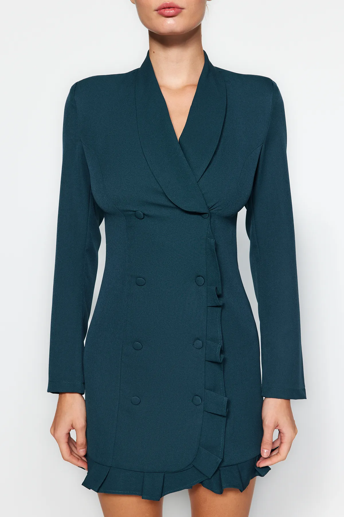 Trendyol Collection  Smaragdgrünes, gewebtes Jackenkleid mit Rüschenrock TWOAW24EL00589