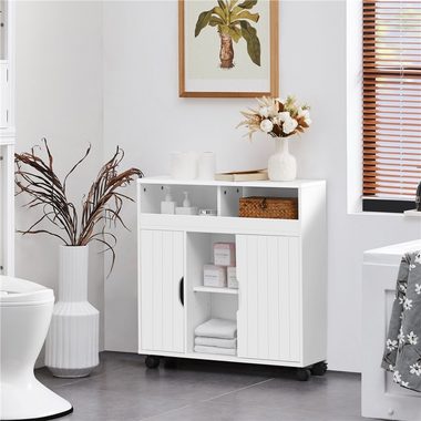 Yaheetech Badkommode, mit Schiebetüren Rollen, aus MDF-Holzplatten