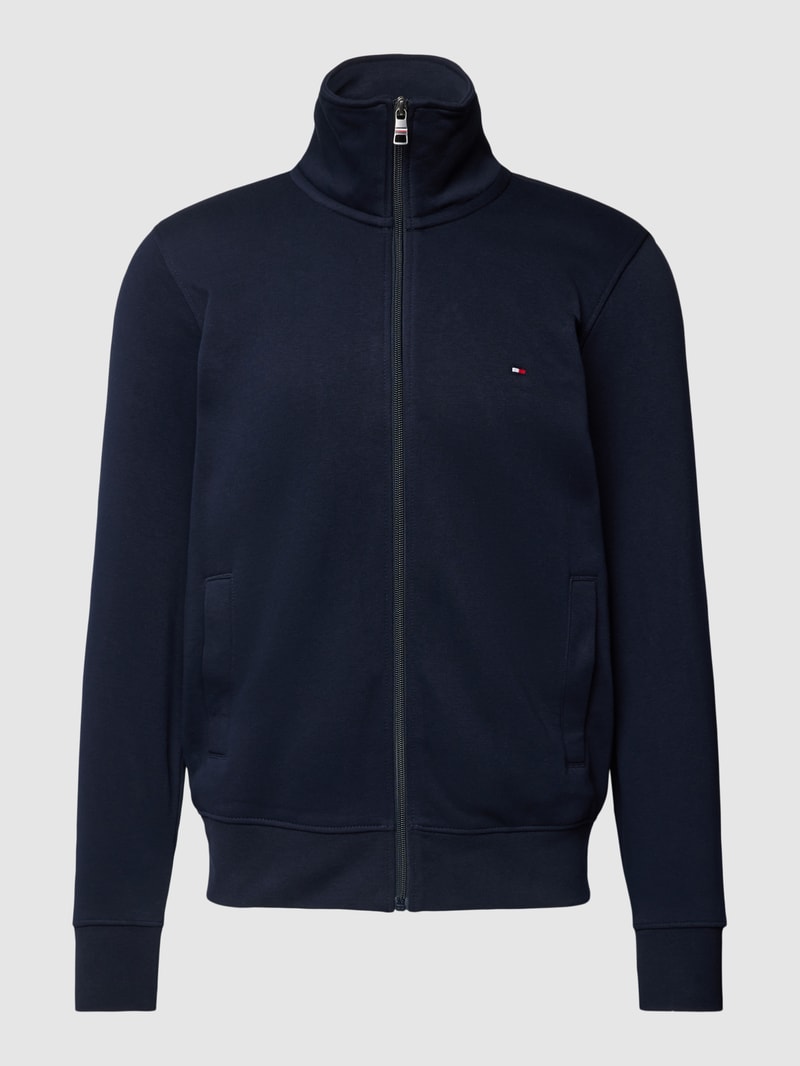 Sweatjacke mit Stehkragen Modell 'FLAG LOGO' in marineblau