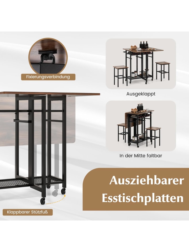 COSTWAY Esstisch Set 3 teilig in Braun günstig kaufen onesize