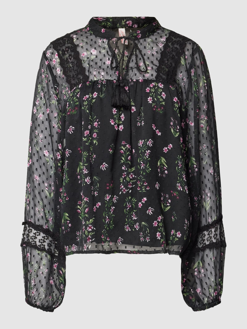 Bluse mit Schlüsselloch-Ausschnitt Modell 'TESSA ELIZA' in schwarz