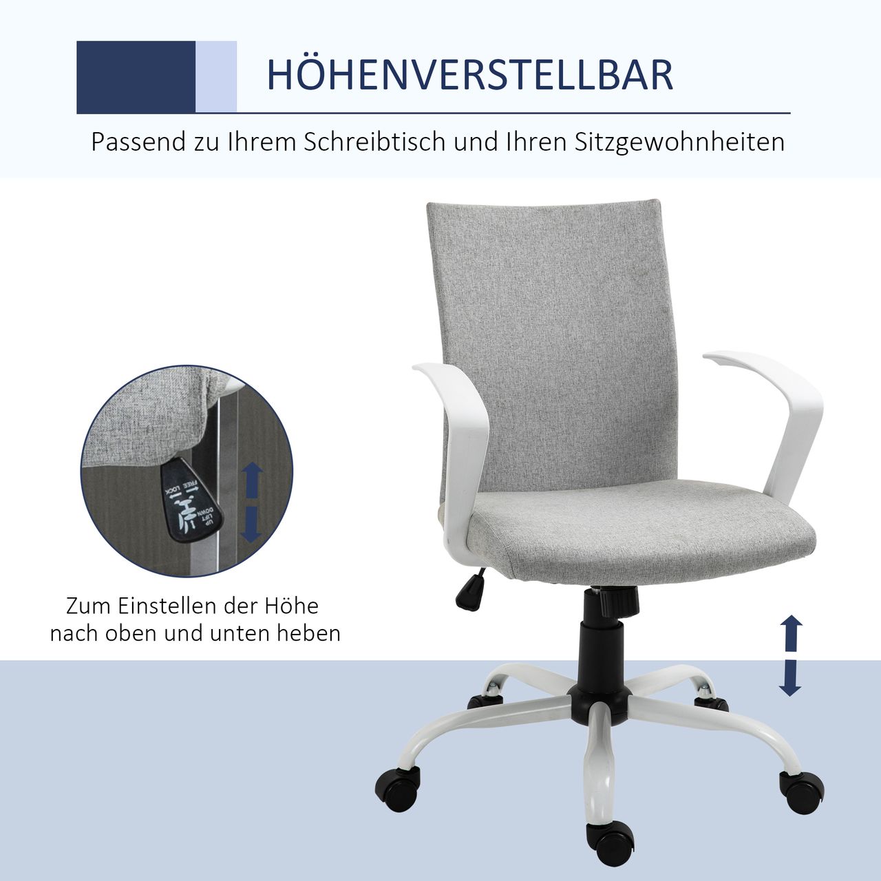 HOMCOM Bürostuhl Schreibtischstuhl Netzrückenstütze mit Wippenfunktion Kopflehne Home-Office-Stuhl höhenverstellbarer ergonomisch 360°-Drehräder Schaumstoff Nylon Grau 61 x 61 x 89-99 cm