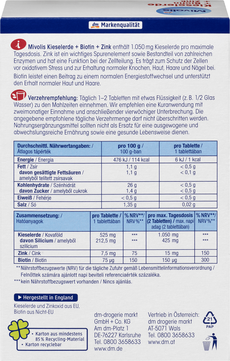 Kieselerde + Biotin + Zink, Tabletten 120 St., 120 St