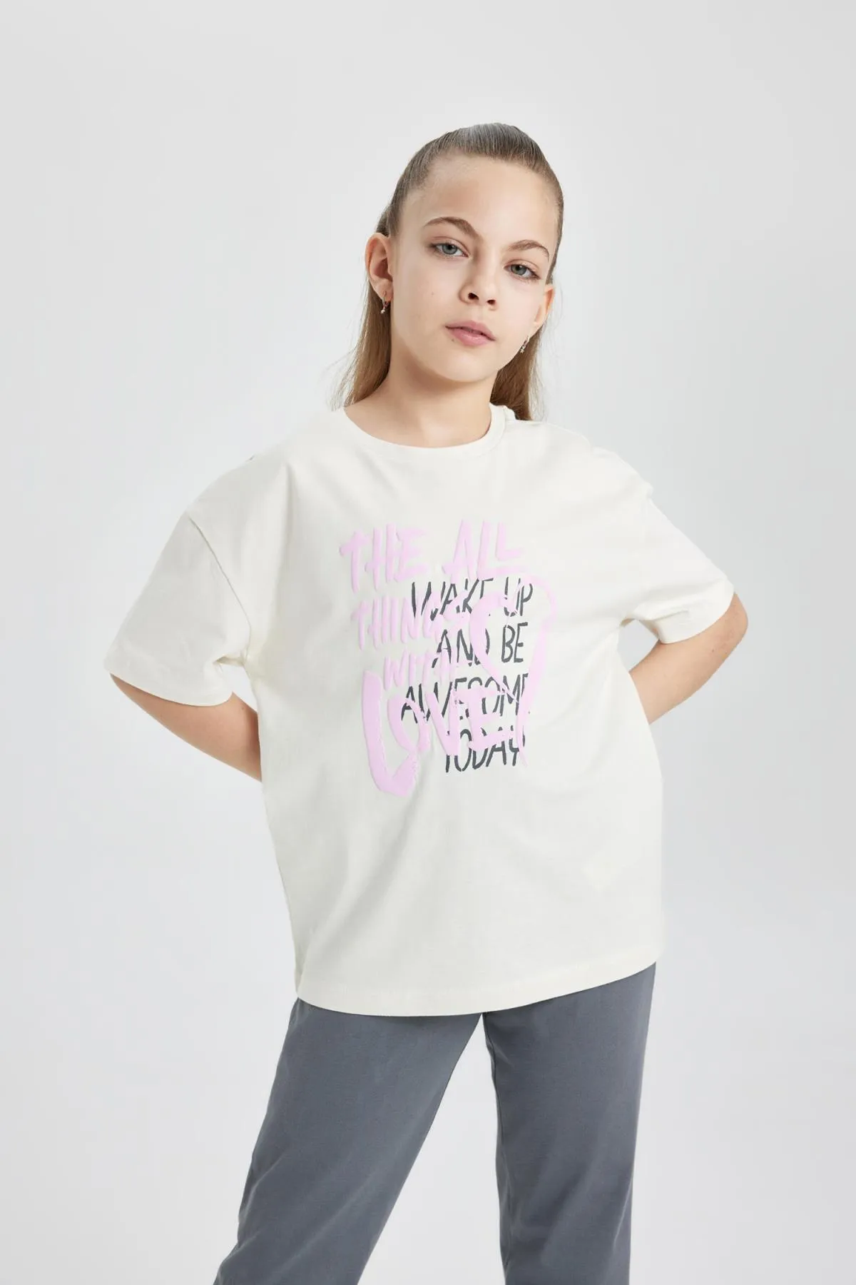 DeFacto  Bedrucktes Kurzarm-Pyjama-Set für Mädchen C1951a824sp