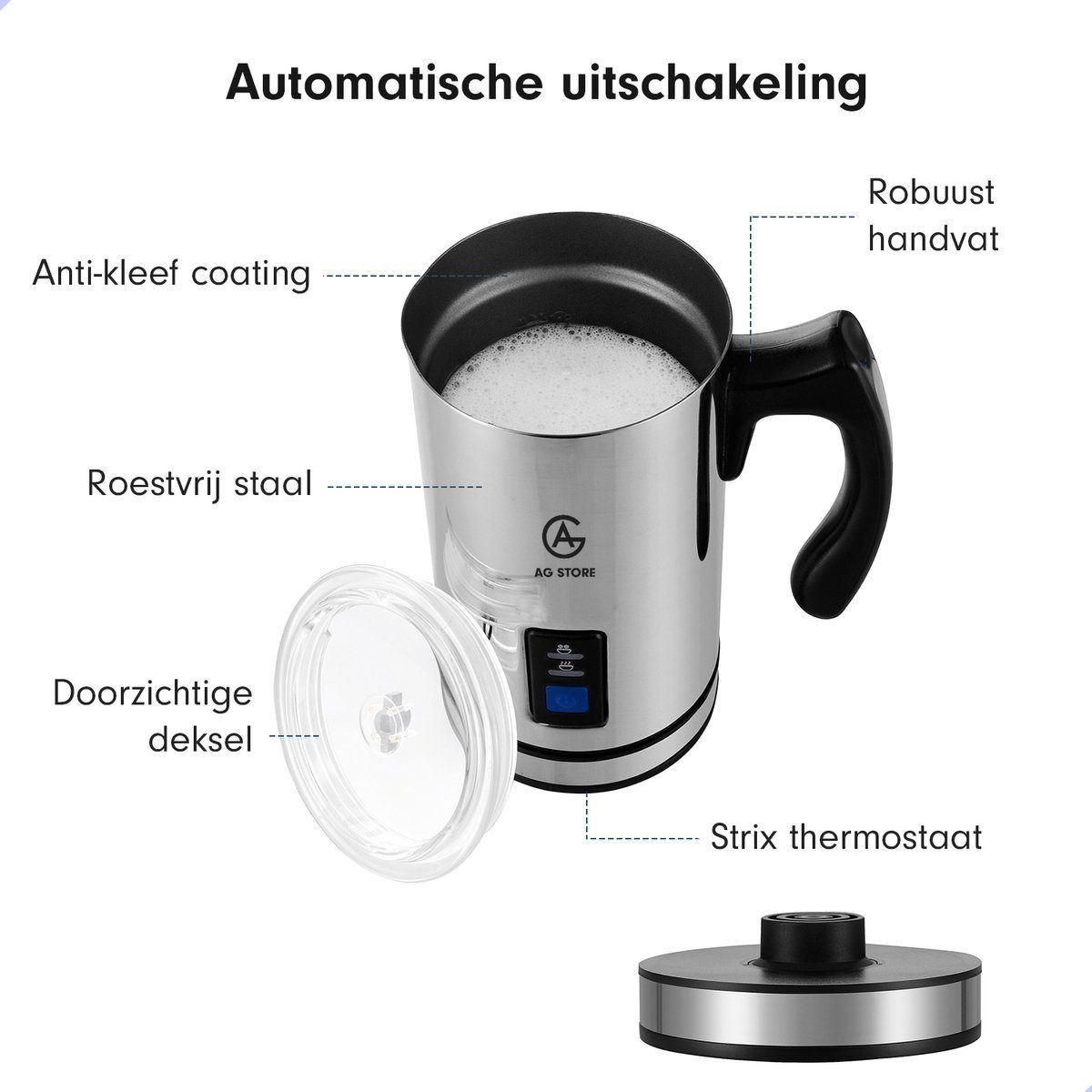 AG Milchaufschäumer AG190 Milchaufschäumer Elektrisch Antihaftbeschichtung 3 in 1, 500,00 W